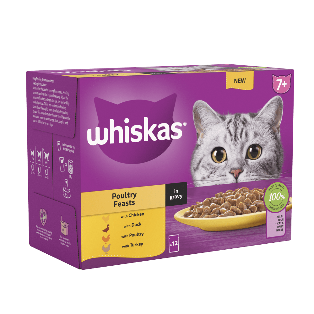 Whiskas Senior 7+ Poultry Feasts in Gravy Wet Cat Food Pouches - For Petz NI