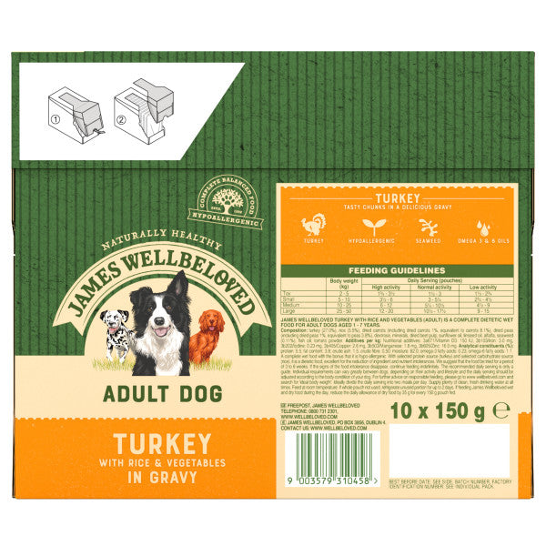 James Wellbeloved Adult Dog Turkey & Rice in Gravy Pouch - For Petz NI